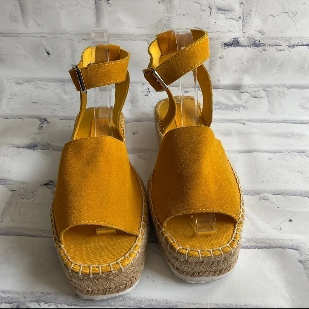 ASOS Mustard yellow strappy suede leather platform espadrille Jacoba size 7